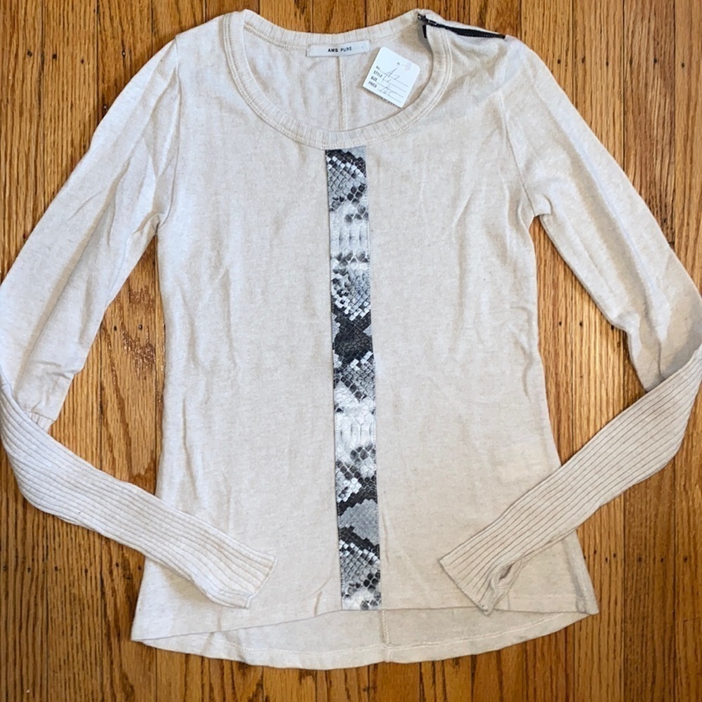 Ams Pure Size 2 Sweater With Leather Stripe NWT
